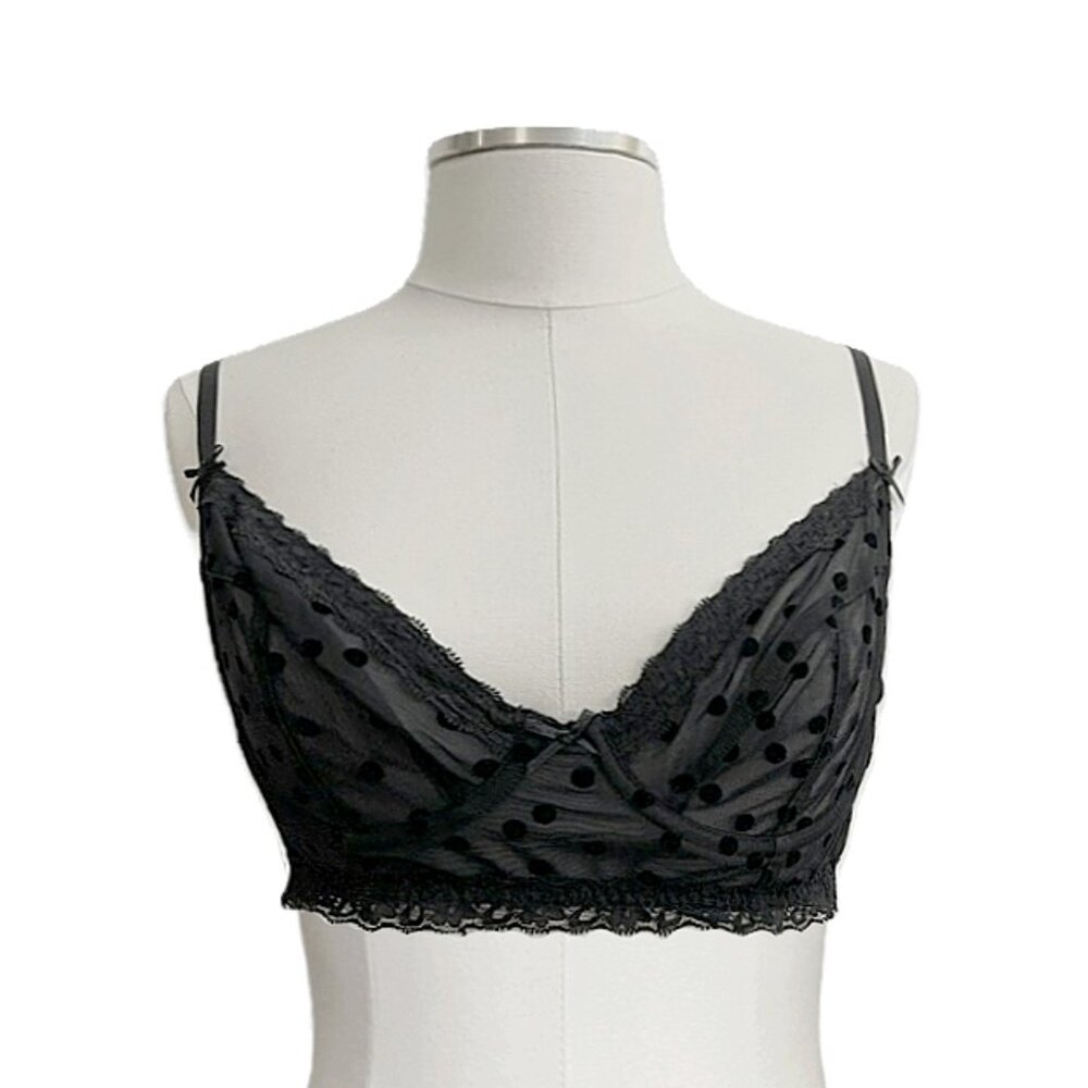 corset unlined polka dots sheer mesh demi underwire plunge bralette bra | sz 36c